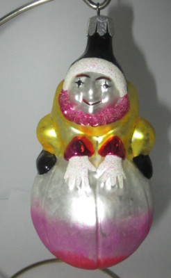 Vintage Radko Roly Poly Clown Pink Gold Yellow 91-032-2 Christmas Ornament