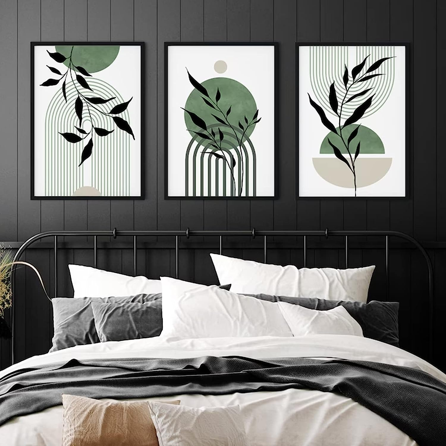 Mid Century Modern Wall Art Set of 3 Sage Green Canvas Wall Art Boho