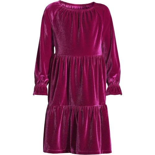 NEW Lands' End Girls Tiered Long Sleeve Velvet Dress pleated Purple size XS 4 5 - Picture 5 of 7