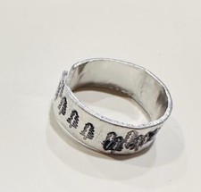 Hand Stamped Adjustable Aluminum Ring With Evergreen Theme