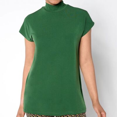 Susan Graver Modern Essentials Size 3X Forever Pine Liquid Knit Mock-Neck Top
