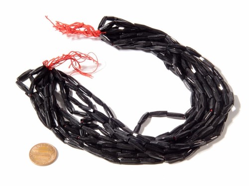 Hank (264) antique Czech oval bicone hand faceted black glass beads 14mm - 第 2/2 張圖片