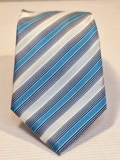 Essential Neckwear Blue and white Striped Polyester Necktie Business Formal Tie