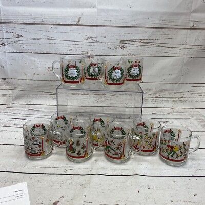 Vintage 12 Days of Christmas Handle Cups Glasses Set 1997 Missing Day 5