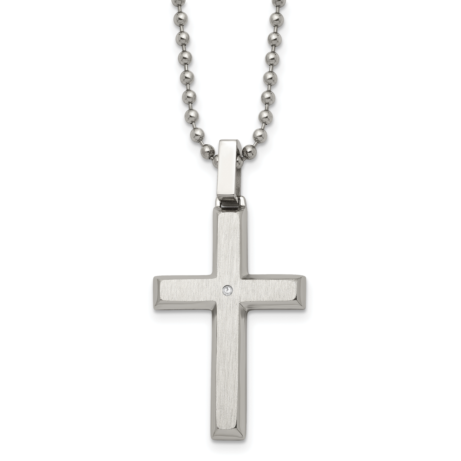 Chisel Stnls Steel .01 carat Diamond Cross Pendant Ball Chain Necklace 22