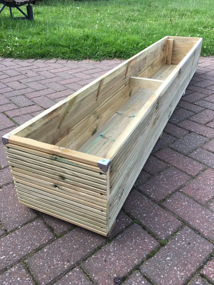 1.8m JUMBO LARGE 6ft Long Wooden Timber Decking Planter Trough Garden Flower - Image 2 of 4