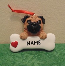 Personalized Dog Breed "Pug" On A Bone Christmas Tree Ornament Holiday Gift