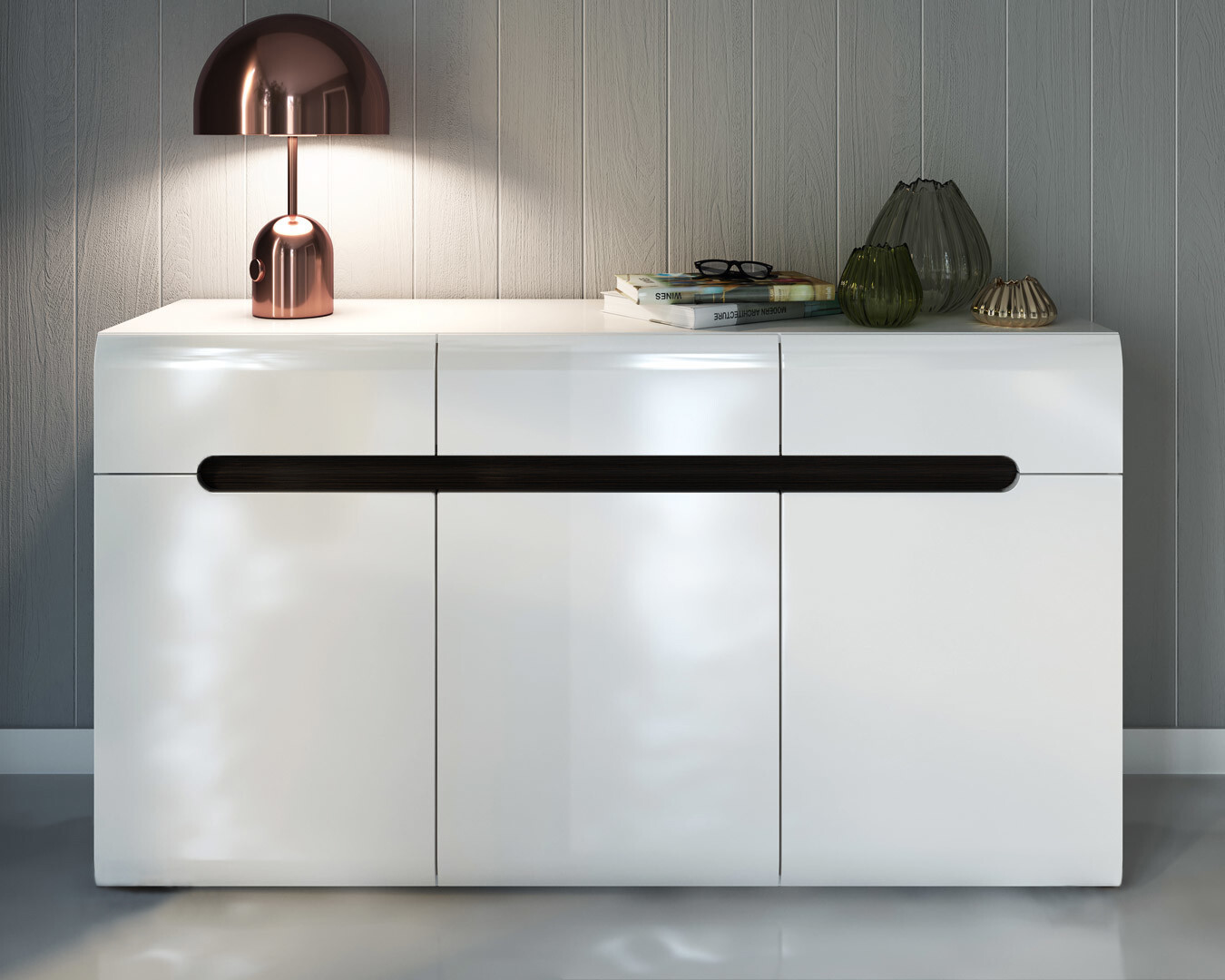 Wide Sideboard Dresser Cabinet Buffet White Gloss Doors Oak Finish 150cm Azteca For Sale Online Ebay