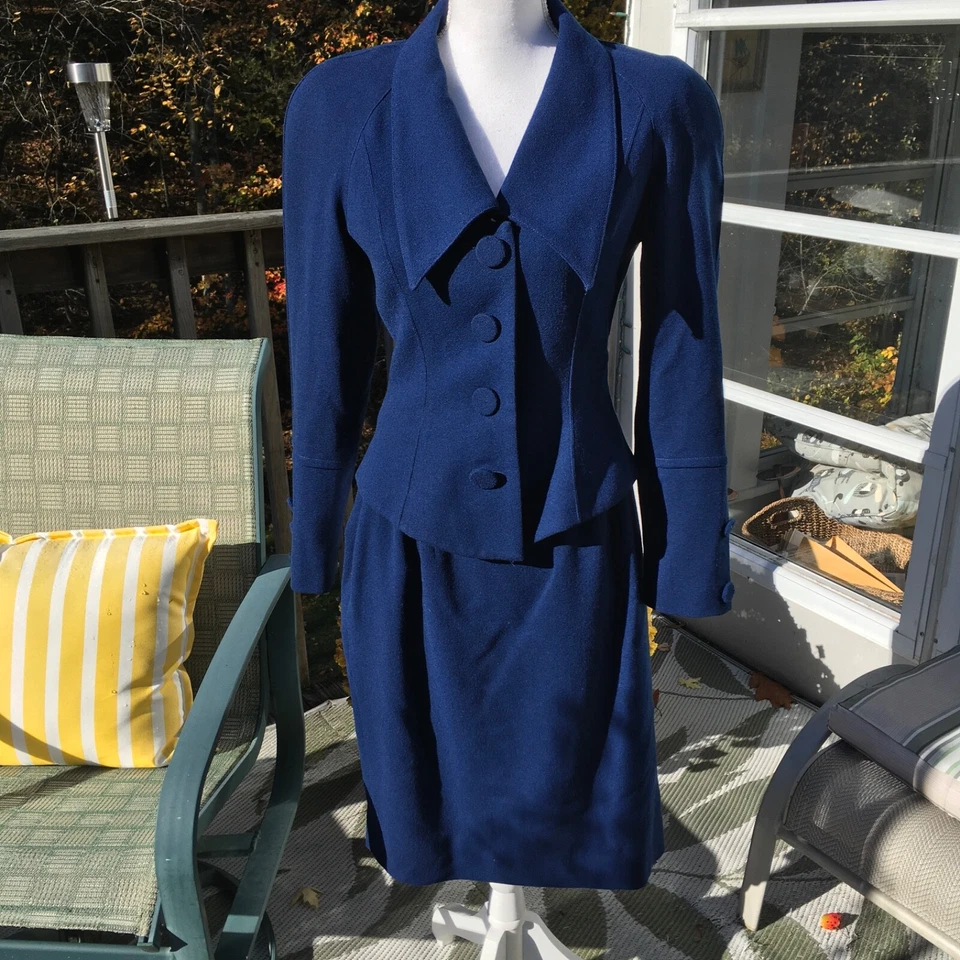 Traje vintage años 90 Nippon Boutique azul pavo real talla 8 Foto 4 de 4