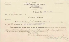 U.S. Porter & Groves St. Joseph 1905 Attorneys Invoice for Brittain Goods  42300