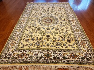 Classic handwoven medallion silk fine rug, appr. 4x6ft, single-knot 196 KPSI