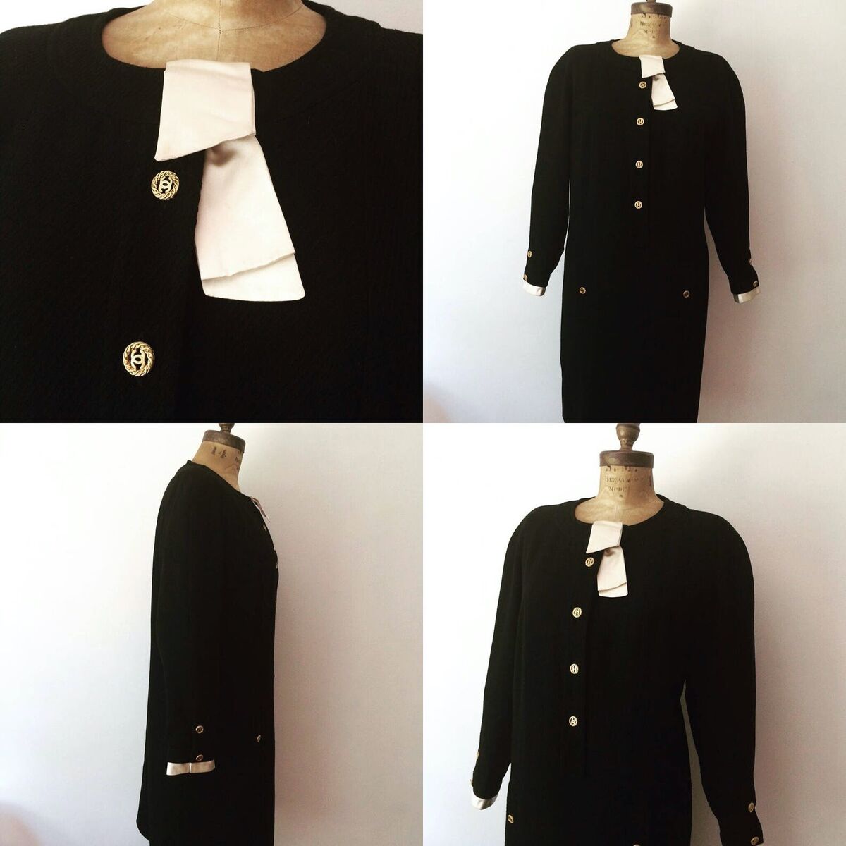 CHANEL 1980's Rare Vintage Black Dress w/ Satin Trim Chanel CHANEL 1980's Rare Vintage Black Dress w/ Satin Trim Chanel