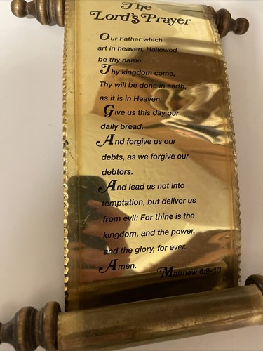 Homco GOLD Scroll Metal Plaque with The Lords Prayer Brass/Wood Wall Plaque - Picture 2 of 4