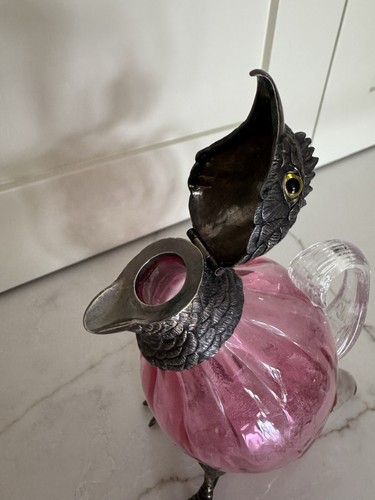 Parrot Jug In Victorian Style - Cranberry Glass Body And Metal Head /Feet 17cm - Picture 7 of 12