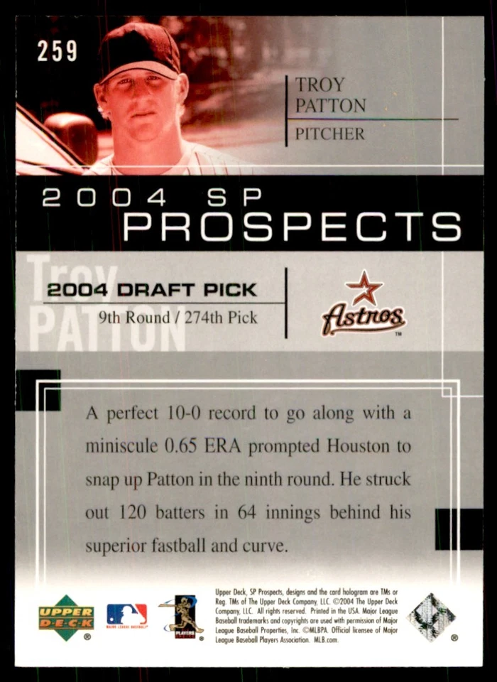 2004 UPPER DECK SP PROSPECTS TROY PATTON HOUSTON ASTROS #259 - Image 2 of 2