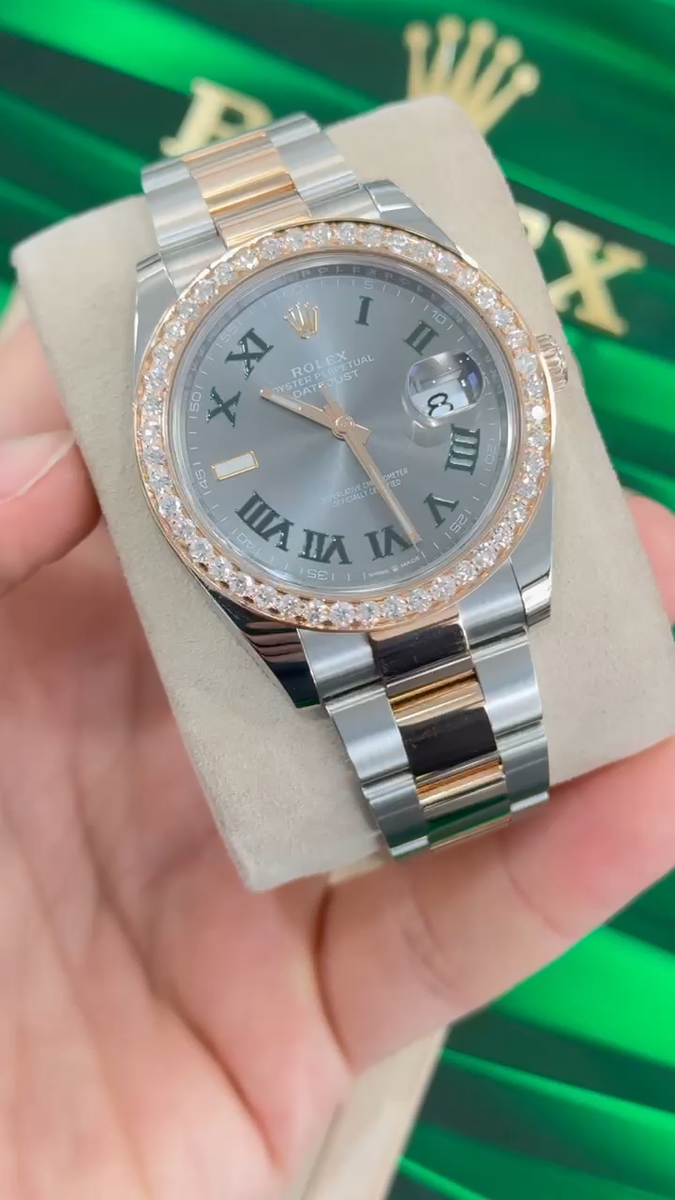 Rolex Datejust 41 Wimbledon 126301 Steel Rose Custom Diamond