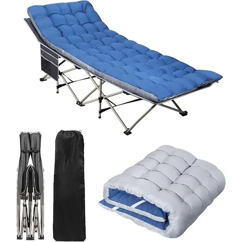 Portable Camping Cot with Mattress, Outdoor Folding Heavy Duty Sleeping Bed Blue