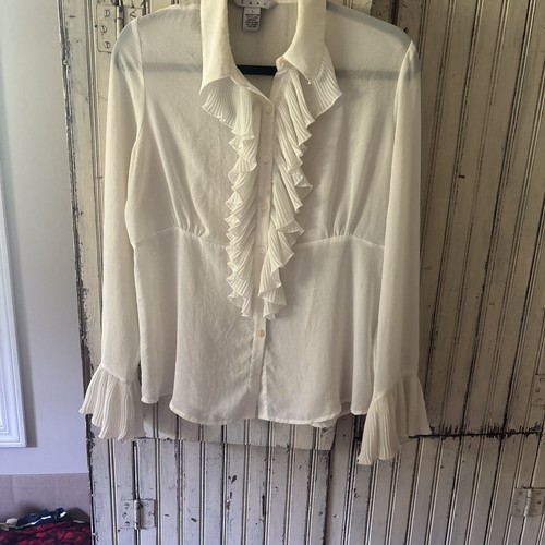 CAbi weiß Rüschen Knopfleiste Langarm romantisch Bohemian groß transparent Bluse