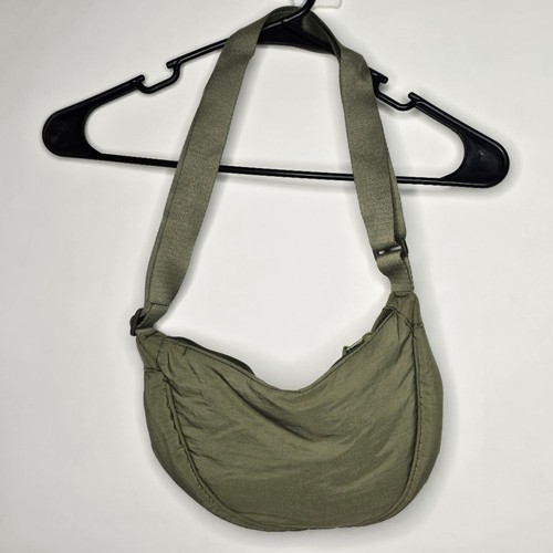 Olive Green Half Moon Nylon Crossbody Bag - Picture 6 of 10