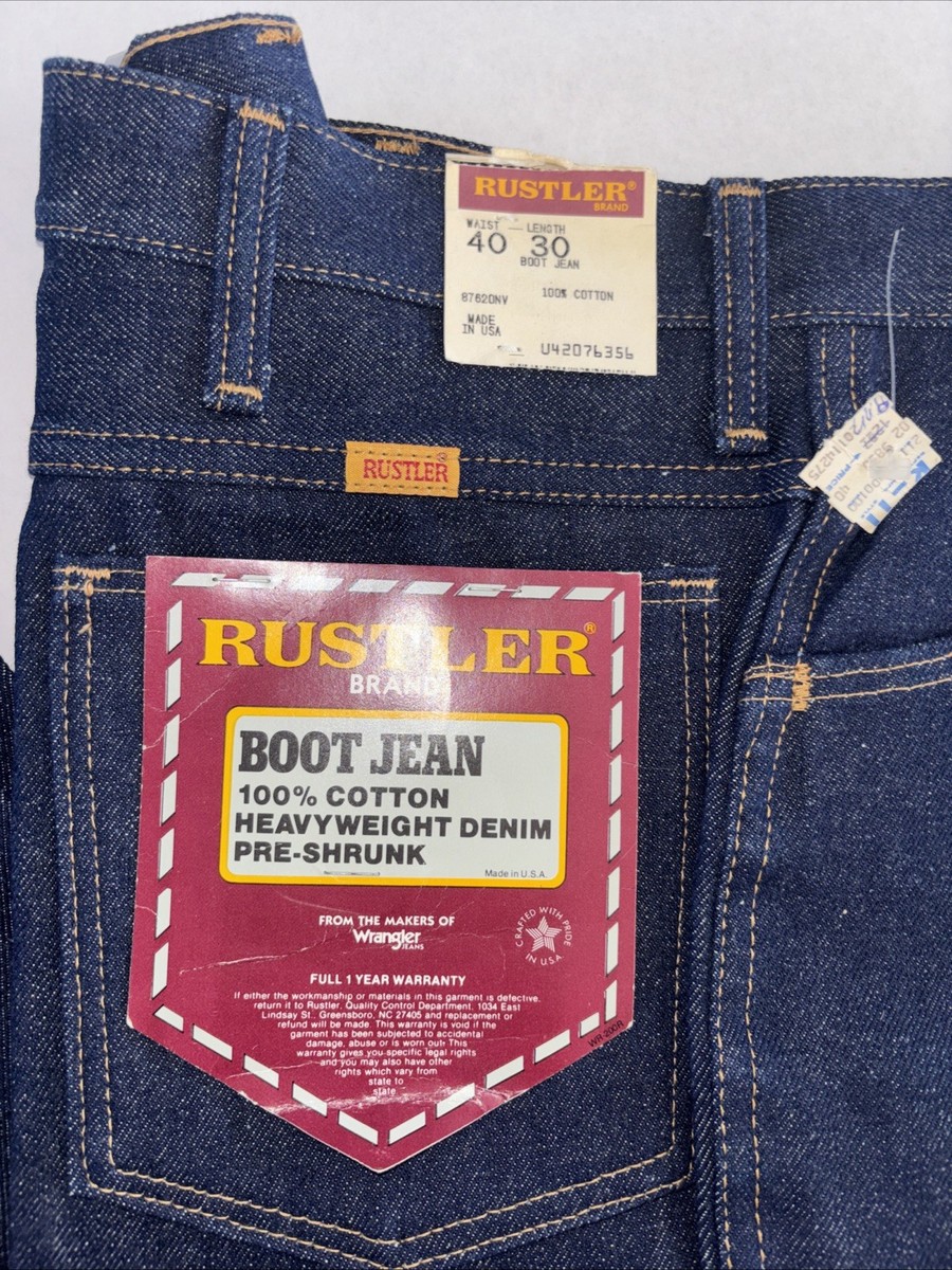 Vtg 80s Wrangler Rustler Boot Jean Men's 40x30 Blue Dark Cotton