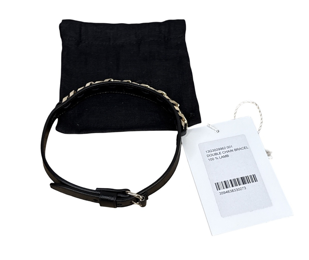 GIVENCHY Gold Double Chain Black Leather Adjustable Bracelet GIVENCHY Gold Double Chain Black Leather Adjustable Bracelet