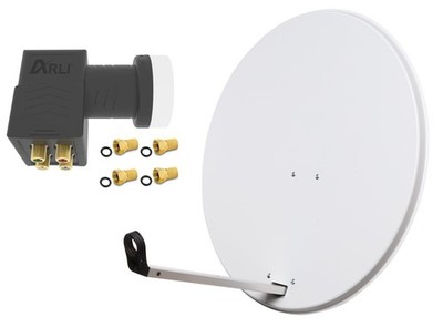 Digitale Sat Anlage 80 cm Spiegel Quad LNB Schüssel HDTV HD 4 Teilnehmer Weiß
