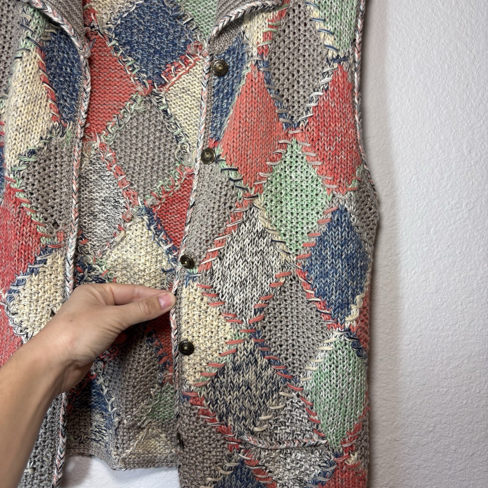 Artisan Wear Knit Patchwork Button Front Cardigan… - image 2