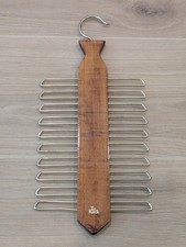 Vtg Tie Rack West Germany Wood  Metal Brass Tone Organizer Hanger Holds 20 Ties