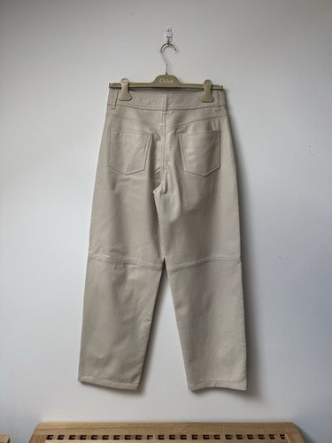 Massimo Dutti pantaloni in pelle panna/beige/bianco gamba dritta UK10 EU38 RPR $450 - Foto 6 di 7