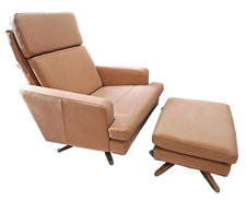 COLLINS & HAYES LEATHER SWIVEL CHAIR & FOOTSTOOL EX DISPLAY EXCELLENT CONDITION