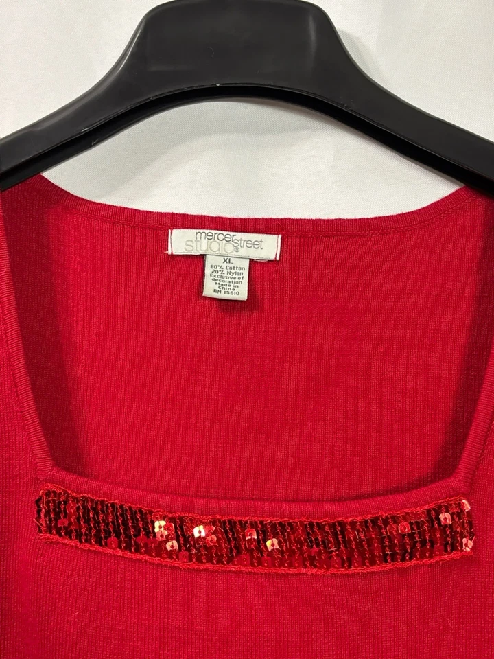 Mercer Street Studio XL Red Knit Tank Top Sequin Detail - Image 3 of 4