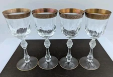Crystalite Bohemia Crystal Jessie Wine Glass Set of 4 Glasses 8" Gold Encrusted