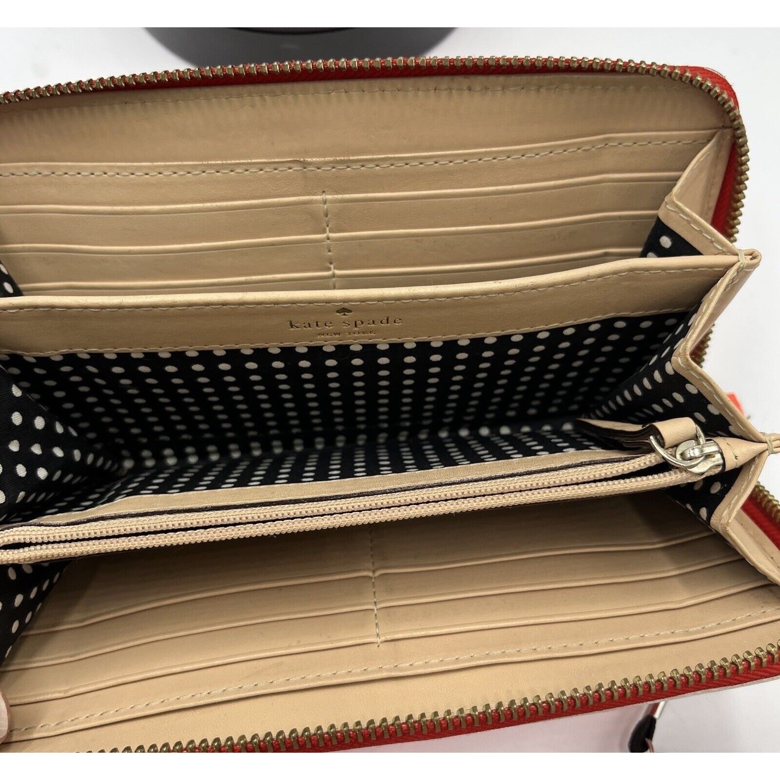 Kate Spade New York Neda Wellesley Leather Neon Orange White Full Zip Wallet thumbnail 10