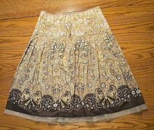 Talbots Brown And Cream Flare Cotton Skirt SZ 8 Lined Pleated