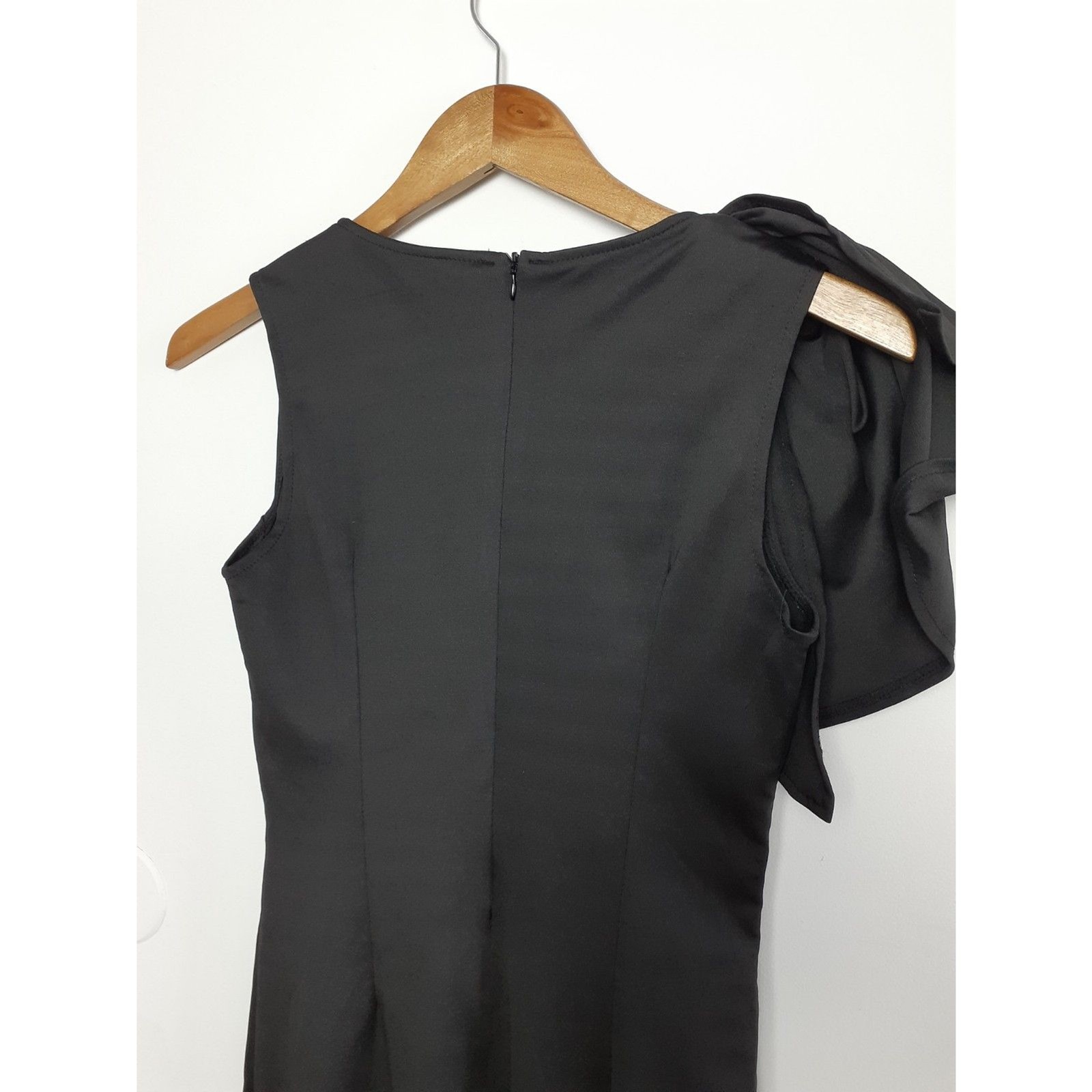 iHot Solid Black Jersey Draped Flutter Shoulder P… - image 8