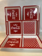 Set of 4 Gibson Coca-Cola Melamine Divided Trays Red & White 12x6 3/4”