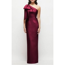 Alfred Sung Bow Detail One-Shoulder Satin TwillColumn Gown 10 Color: Cabernet