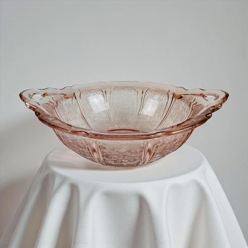 Pink Depression Jeannette Glass Cherry Blossom Round Handled Serving Bowl