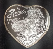 Horoscope Pisces Vintage .999 1oz Silver Bar | Heart Shaped 113.93 per troy oz