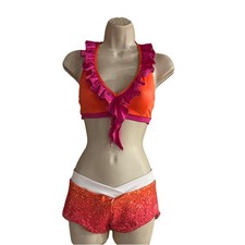 The Line Up Pro Cheer Dance NFL NBA NHL Pink Orange Ombr  Sequin Audition S/M