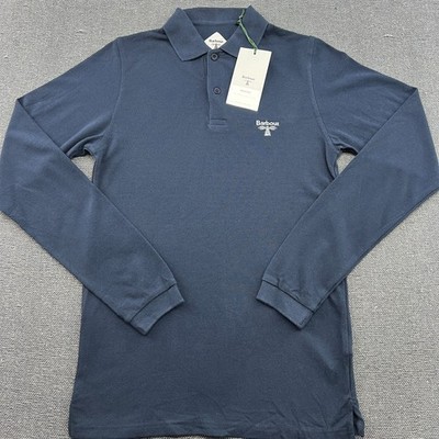 Barbour Beacon Poloshirt Herren Small Blau Langarm Knöpfe