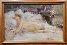 Henri Gervex-19th century Study of a Reclining Nude Female-Oil painting