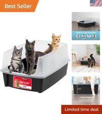 Large Cat Litter Box, Open Top Design with Scatter Shield, 30"L x 20"W, Black