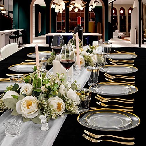 LIYH 60pcs Clear Plastic Plates - Disposable Gold Plates Heavtyduty Include 30 - Picture 6 of 7