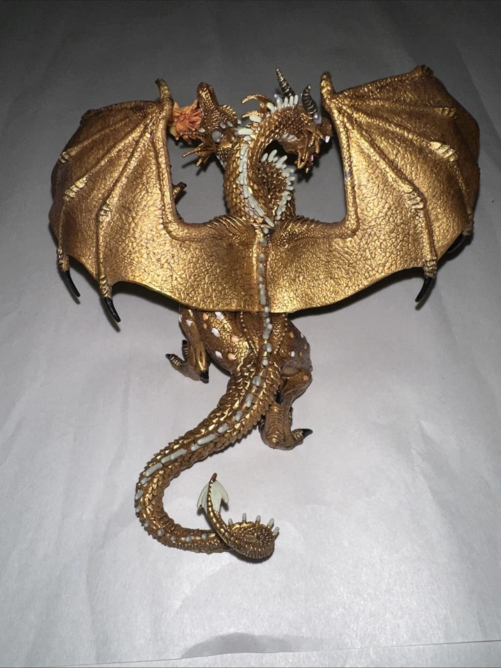 Figura de fantasía de dragón de dos cabezas (oro) Papo 2005 PVC/caucho/medieval Foto 2 de 4