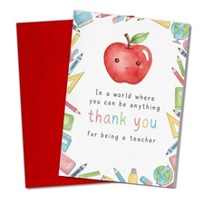 Thank You Teacher Card Appreciation, In a World Where You Can Be Anything Thank