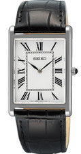 Seiko Essentials Rectangular Black Leather Roman Numbers Men  s Watch SWR103