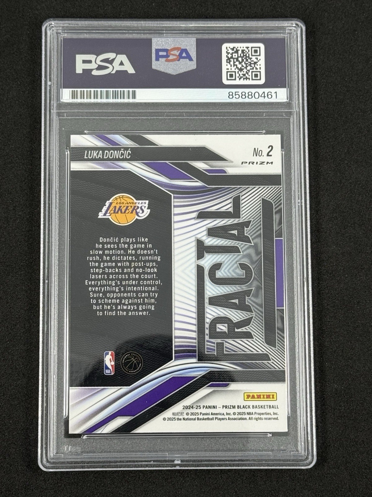 2024 Panini Prizm Black #2 Luka Doncic Silver Fractal Auto PSA DNA LAKERS view 2