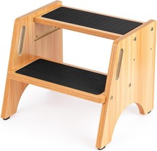 Wooden Step Stool 15" Dual Height Step Stools Kids Easy to Clean Toddler Potty