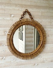 Vintage Miroir Soleil Rotin et Bambou Design Albini Éditeur Bonacina Années 60
